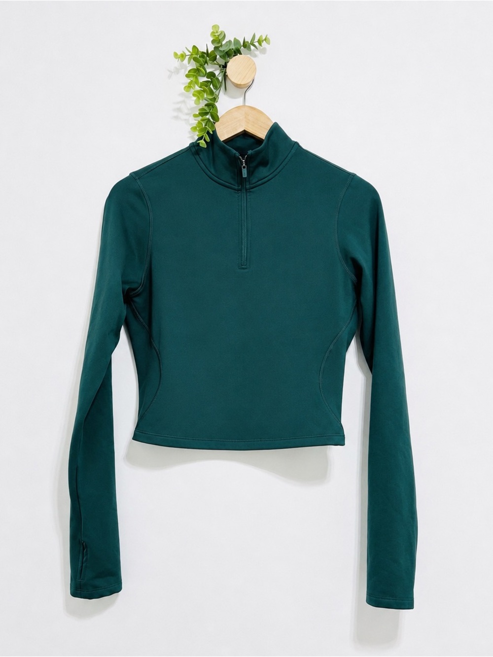 Fabletics Forest Green Cold Weather Cropped Half-Zip Sweater